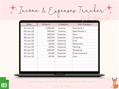 Income & Expenses Tracker - One Page (£, $, €) - The Money Fox