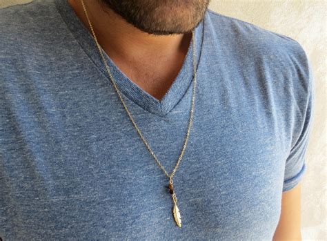 Men's Necklace - Men's Feather Necklace - Men's Gold Necklace - Mens Jewelry - Necklaces For Men ...