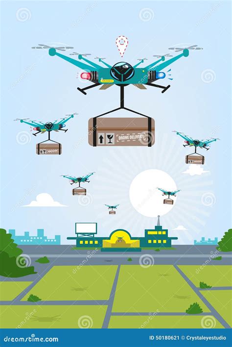 Future Cargo Concept. a Group of Delivery Drone Carries Cargo Stock ...