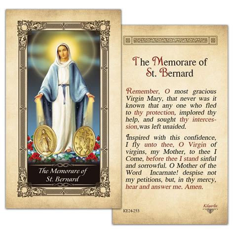 The Memorare of St.Bernard Laminated Prayer Card with Gold Color Accents - Pack of 10 - Walmart ...