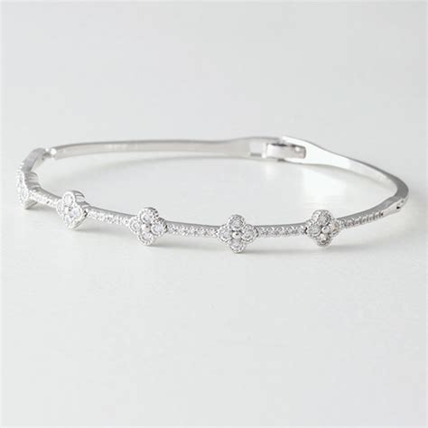 Swarovski Clover Bangle Bracelet White Gold - kellinsilver.com