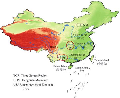 The location of Fanjingshan Mountain (star) and three main plant ...