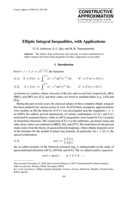 (PDF) Elliptic Integral Inequalities, with Applications