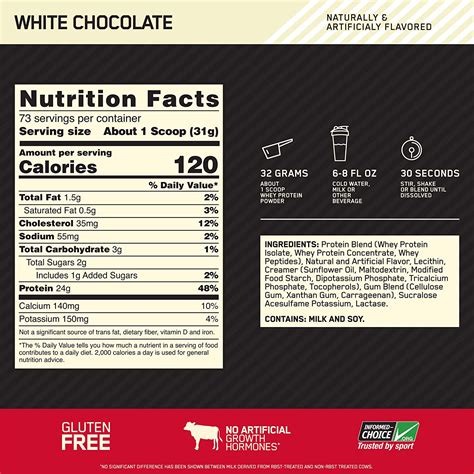 Optimum Nutrition Gold Standard 100% Whey Protein Powder, White ...