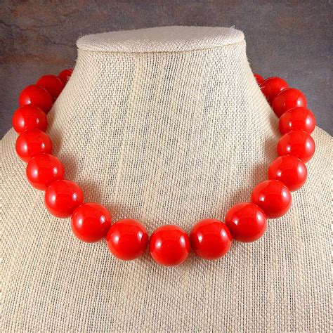 Statement Necklace Red Red Bead Necklace Big Necklace Red | Etsy