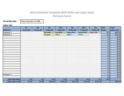 Excel work schedule template - tewsuser