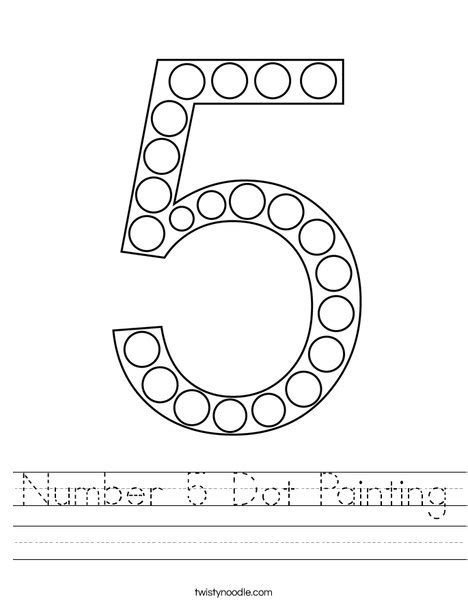 Number 5 Dot Painting Worksheet - Twisty Noodle