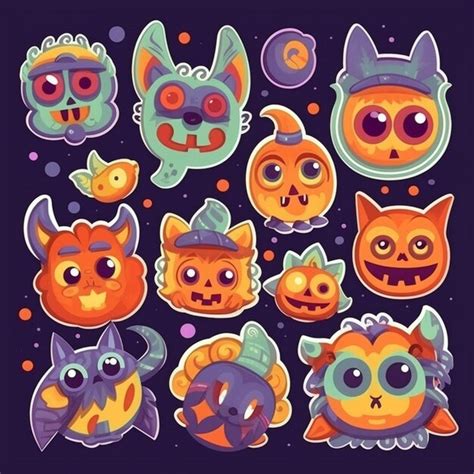 Premium AI Image | A set of halloween stickers with different faces and ...