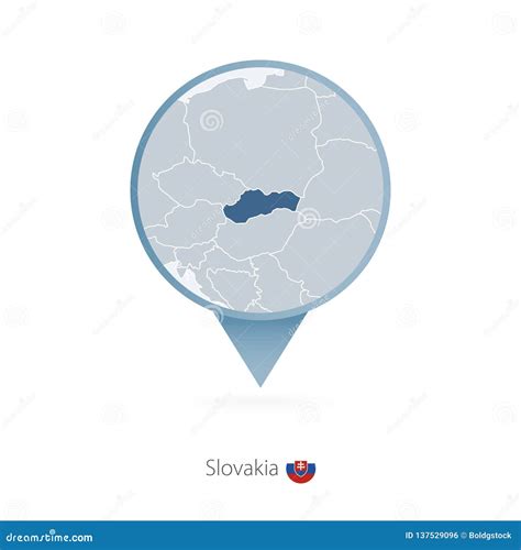 Map Pin with Detailed Map of Slovakia and Neighboring Countries Stock ...