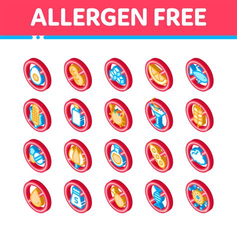 Allergen Free Products Vector Isometric Icons Set 19472501 Vector Art ...