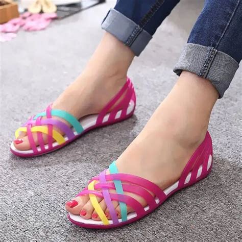 New Summer Jelly Sandals Women Flat Sandals Peep Toe Beach Shoes ...