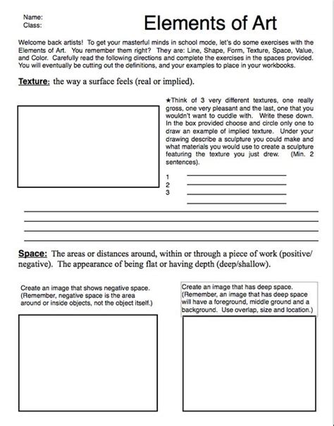 Elements Of Art Worksheet Pdf