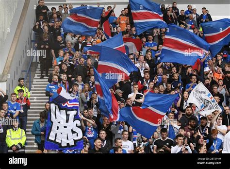 GLASGOW, SCOTLAND - JULY 18, 2019: Rangers ultras pictured during the 2nd leg of the 2019/20 ...