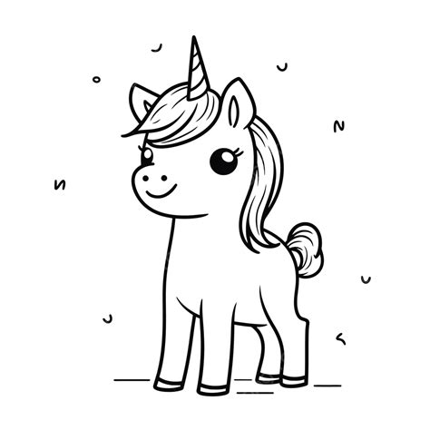 Cartoon Unicorn Coloring Page In Black And White Outline Sketch Drawing Vector, Real Unicorn ...