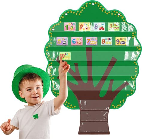 Fuutreo Tree Pocket Chart 8 Clear Pocket Chart Hanging Classroom Pocket Chart with 10 Dry Erase ...