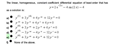 Solved The linear, homogeneous, constant coefficient | Chegg.com