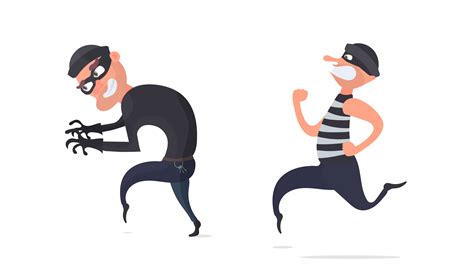 A set of criminals. Burglar escapes with a credit card. Cartoon style illustration. Good for ...