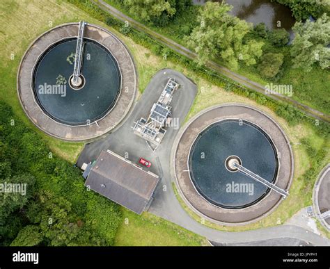 Aerial view of a small sewage treatment plant Stock Photo - Alamy