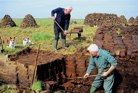 Peat fields abound ~ Modern-day peat harvesting in Ireland. | Stock ...