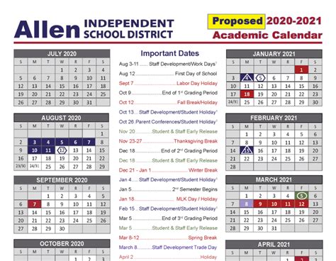 Allen High School Calendar 2024 - Schoolcalendars.net