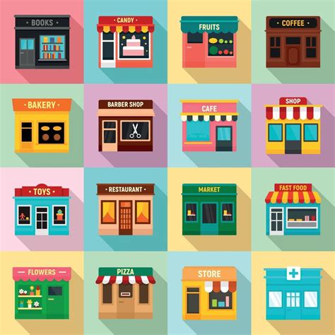 Local business icons set, flat style 8883767 Vector Art at Vecteezy