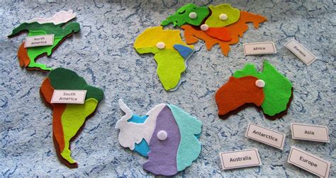 Continents Felt Map With Wooden Labels Continents And - vrogue.co