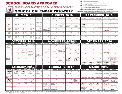 2016 - 2017 School Calendar | Palm Beach County School District – West Palm Beach, FL