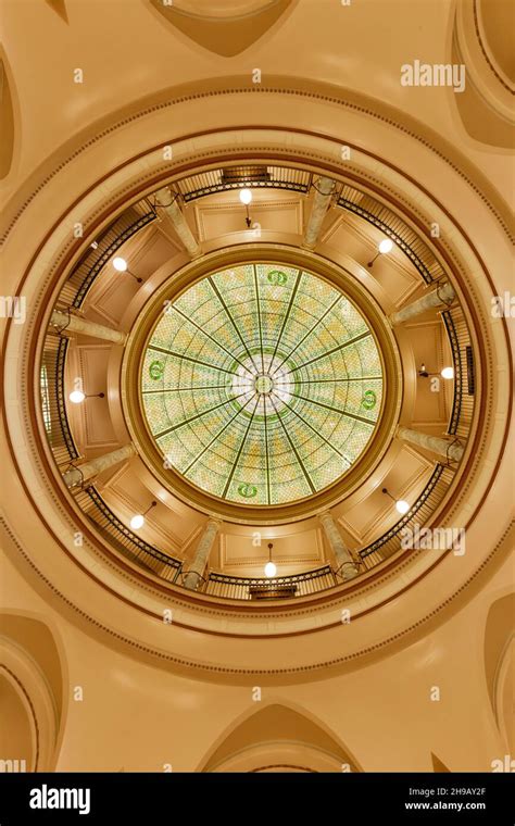 Stained glass dome installed in the Pacific County Courthouse in 1910, South Bend, Washington ...