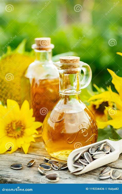 Sunflower oil with seeds stock photo. Image of outdoor - 119234436