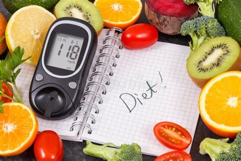 Diabetic Diet, Diabetes And Healthy Eating Concept. Glucometer And ...