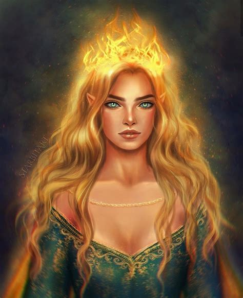 a painting of a woman wearing a tiara with fire coming out of her head