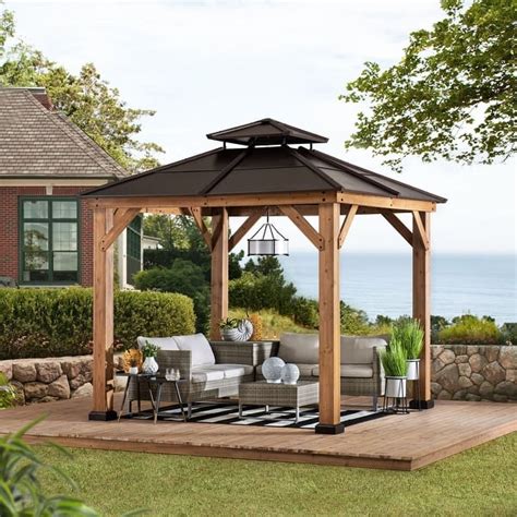 Sunjoy Chapman 11x11 ft. Outdoor Patio Cedar Framed Gazebo with Brown ...