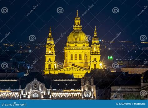 St. Stephen`s Basilica at Night, Budapest, Hungary Stock Image - Image ...