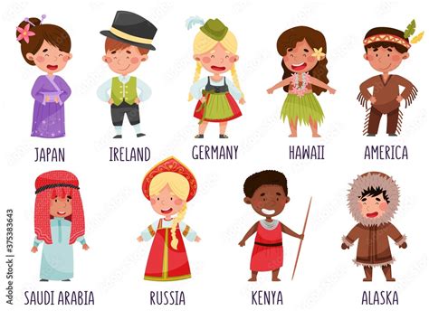 Kids Wearing National Costumes of Different Countries Vector ...