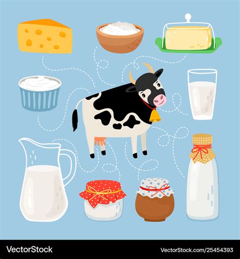 Cow and dairy products Royalty Free Vector Image