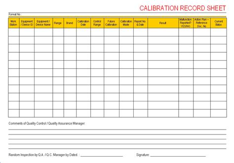 Calibration Record sheet | Schedule template, Templates, Sheet