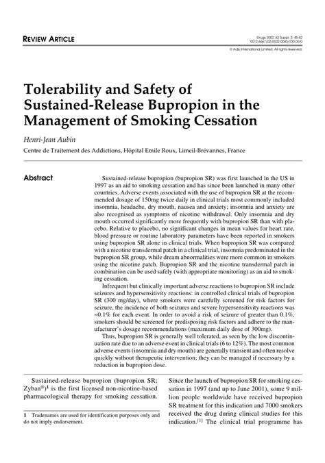 (PDF) Tolerability and Safety of Sustained-Release Bupropion in the Management of Smoking Cessation