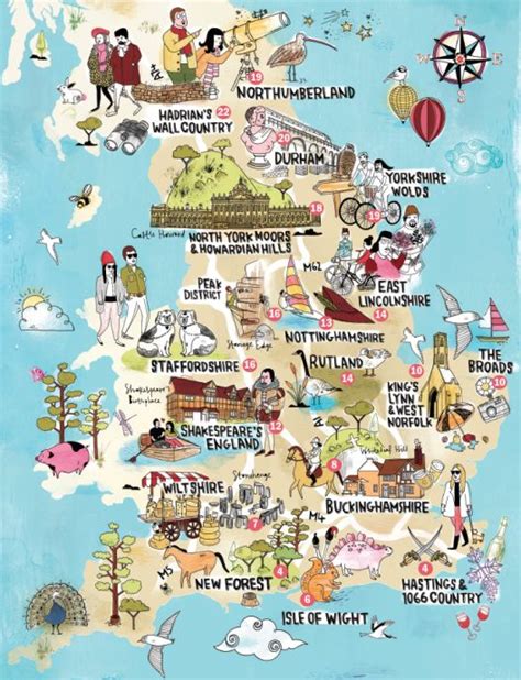 A Lovely Illustrated Map of England Showing the Top Attractions