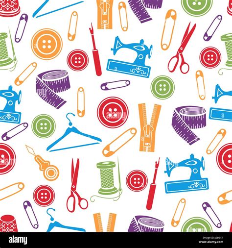 Sewing tools seamless pattern, vector background. Multicolored sewing supplies on white ...