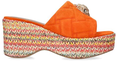 Kurt Geiger Orange Suede Raffia Flatform Wedge Sandals | Lyst UK