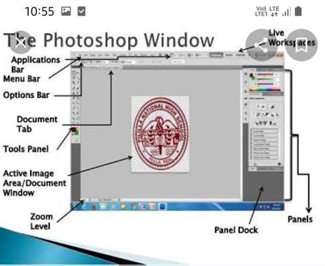 Label the different components of Photoshop window.LP1.Photoshop ...
