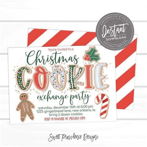 Christmas Cookie Exchange Invitation, Editable Christmas Party template ...