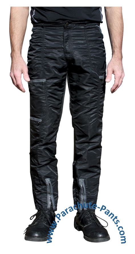 Bugle Boy Black Vintage Nylon Parachute Pants with Grey Zippers | The Parachute Pants Store