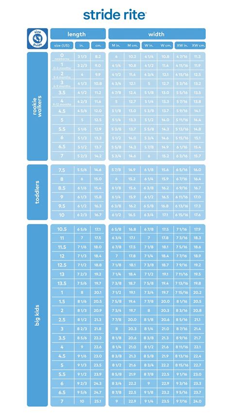 Printable Size Chart Stride Rite - Free Printable Charts