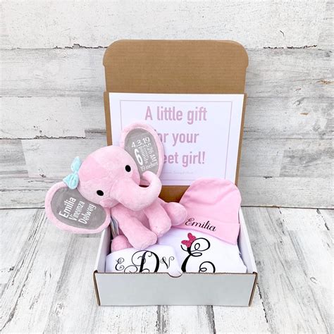 Newborn Baby Gift Box - Personalized Elephant, Onesie, Bib, and Beanie ...