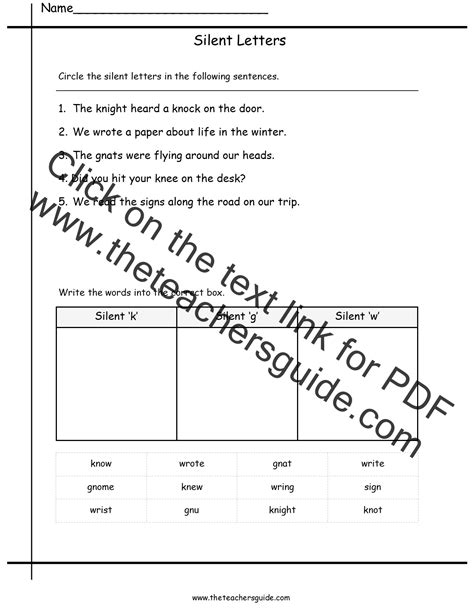 Teach child how to read: Silent Letters Phonics Worksheets