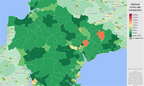 Devon violent crime statistics in maps and graphs. September 2024