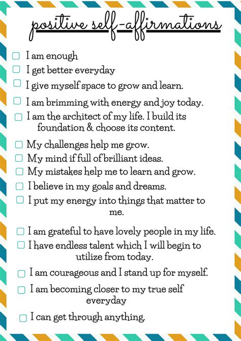 Positive Self Affirmations List