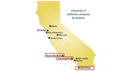 Map of California showing the 10 University of California campuses and ...