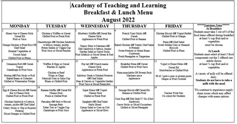 August Menu - The Academy for Teaching and Learning